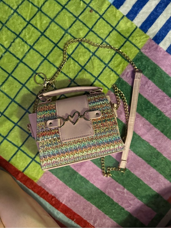 Other - Pastel Multi-Color Woven Crossbody Bag with Pink Trim